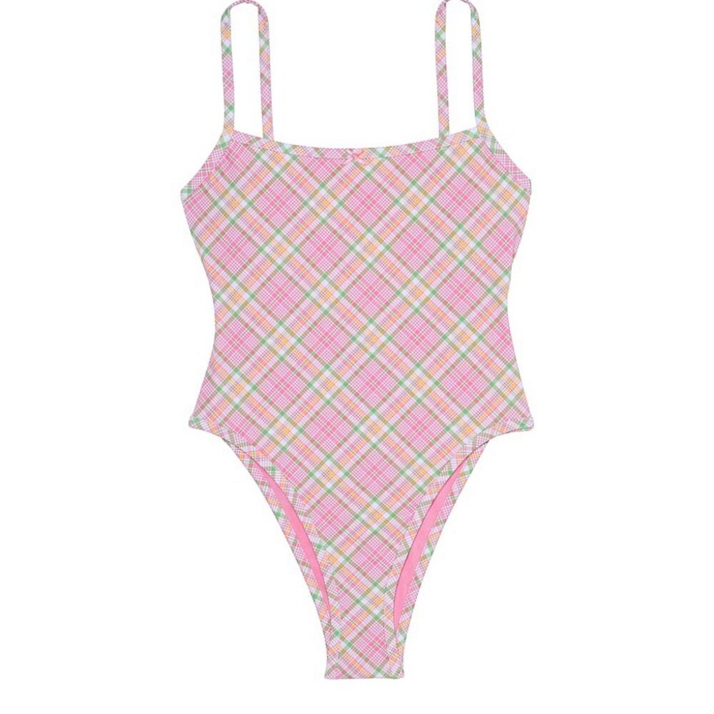 Frankies Bikinis x PINK Victoria's Secret Multicolor Pink Plaid One-piece Swim